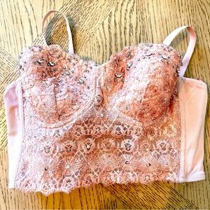 Windsor S Bra Bustier  Lined Corset Jewels Pink Sequined